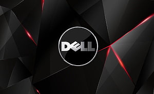 Dell Logo on Dark Geometric Background with Red Neon Accents HD wallpaper