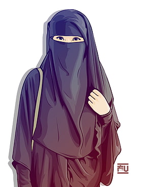 Digital Art Portrait of a Woman Wearing a Purple Niqab and Abaya, Hijab Cartoon Dp, girl cartoon hijab HD phone wallpaper