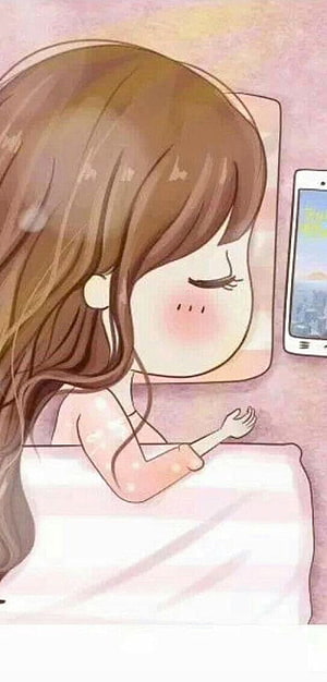 Cute Anime Girl Sleeping Peacefully in Bed with Smartphone Wallpaper HD phone wallpaper