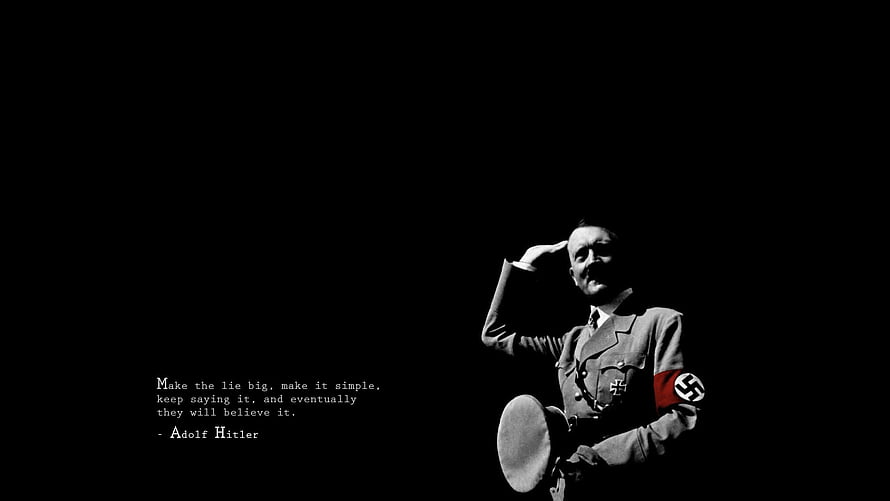 Adolf Hitler in Military Uniform Saluting Against Black Background with Quote HD wallpaper