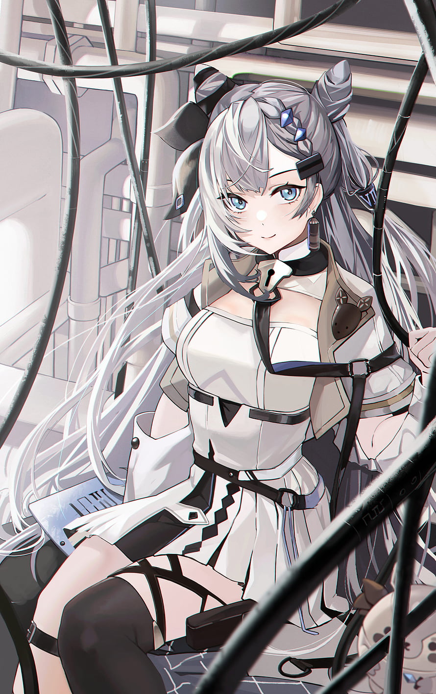 Vestia Zeta Anime Character in White Tactical Outfit with Silver Hair and Blue Eyes HD phone wallpaper