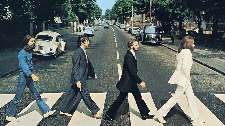 The Beatles Walking Across Abbey Road Crossing in Iconic Album Cover Photo HD wallpaper