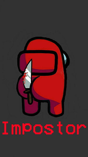 Among Us Red Impostor Character Holding a Bloody Knife on Dark Background HD phone wallpaper