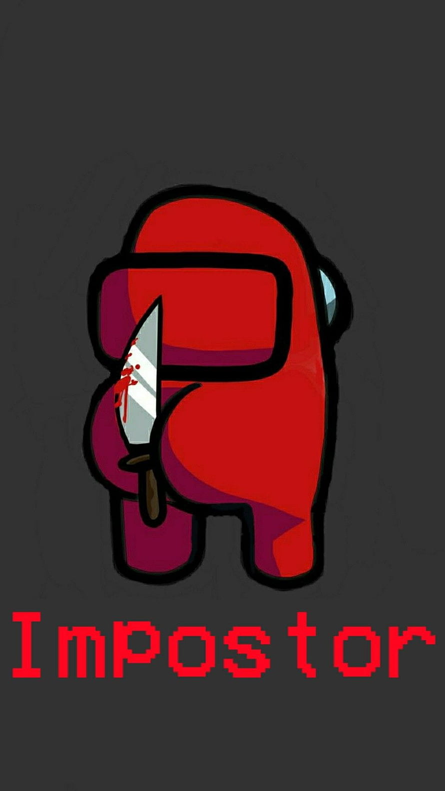 Among Us Red Impostor Character Holding a Bloody Knife on Dark Background HD phone wallpaper