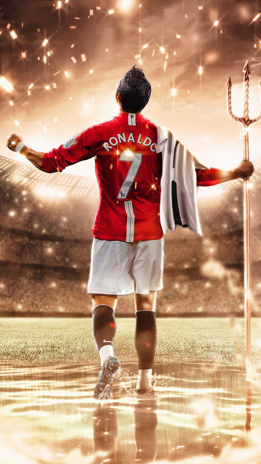 Cristiano Ronaldo in Manchester United Kit Holding a Golden Trident on a Glowing Stadium Pitch, Cristiano Ronaldo • For You, young ronaldo HD phone wallpaper