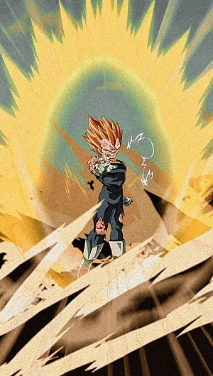 Majin Vegeta Super Saiyan Transformation with Golden Aura and Energy Burst HD phone wallpaper