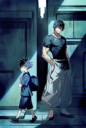 Jujutsu Kaisen Fushiguro Megumi and Fushiguro Toji Walking Through Urban Alleyway HD phone wallpaper
