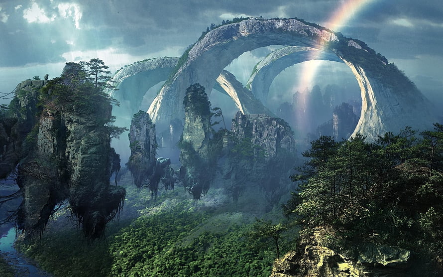 Avatar Pandora Floating Mountains and Stone Arch Landscape HD wallpaper