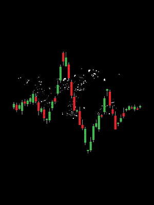 Red and green candlestick chart pattern forming a world map on a black background HD phone wallpaper
