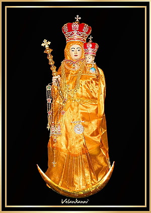 Our Lady of Velankanni Catholic Statue in Golden Robes and Crown HD phone wallpaper
