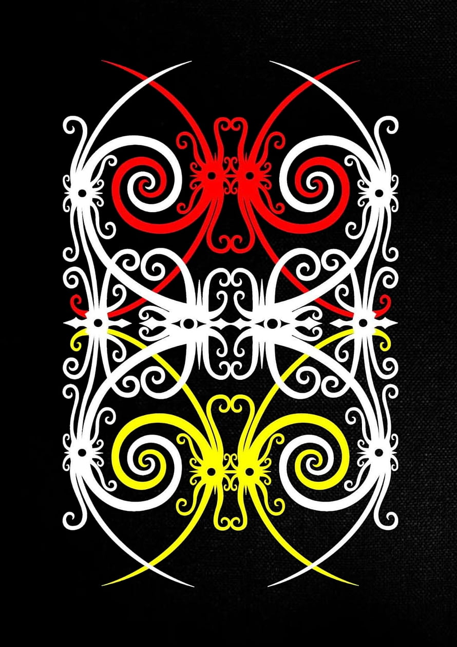 Abstract Red Yellow And White Tribal Swirls On Black Background HD phone wallpaper