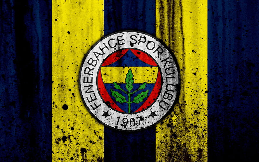 Fenerbahce Spor Kulubu Emblem on Grunge Yellow and Navy Blue Striped Background HD wallpaper