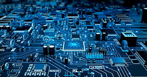 Glowing Blue Circuit Board with Central Processor and Electronic Components HD wallpaper