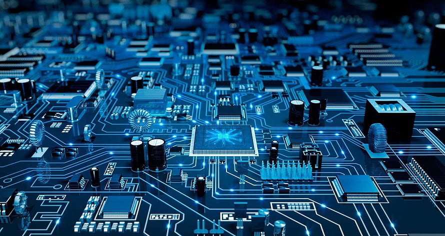 Glowing Blue Circuit Board with Central Processor and Electronic Components HD wallpaper