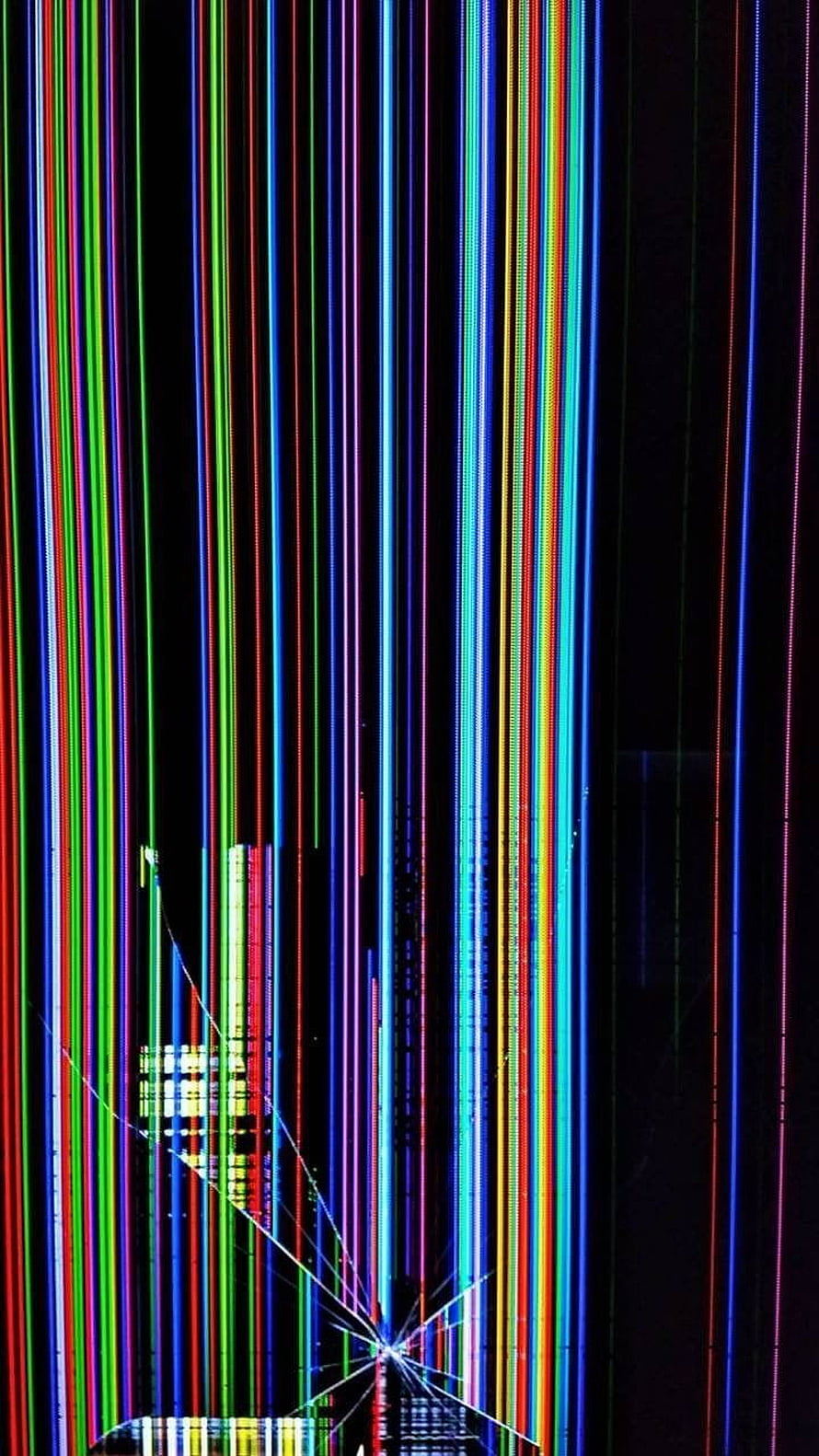 Abstract Digital Glitch Art With Vertical Neon Lines And Pixelated Distortion On Black Background HD phone wallpaper