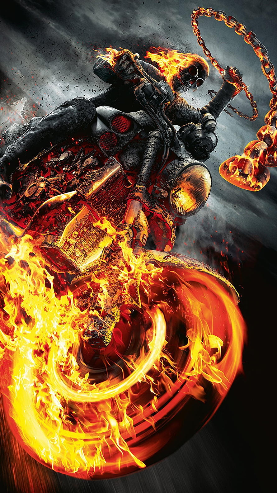 Ghost Rider Motorcycle Inferno with Burning Chain and Skull Rider HD phone wallpaper