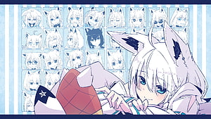Anime Girl With Cat Ears And Expression Sheet Background HD wallpaper