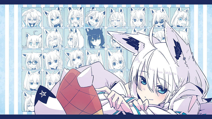 Anime Girl With Cat Ears And Expression Sheet Background HD wallpaper