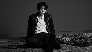Jungkook Black and White Studio Portrait in Sequined Jacket HD wallpaper