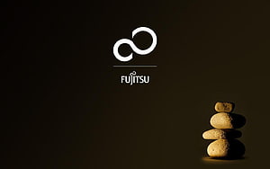 Fujitsu Infinity Logo with Balanced Zen Stones on Dark Background HD wallpaper