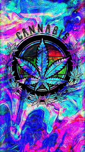 Psychedelic Cannabis Leaf Artwork With Vibrant Tie-Dye Background And Neon Colors HD phone wallpaper