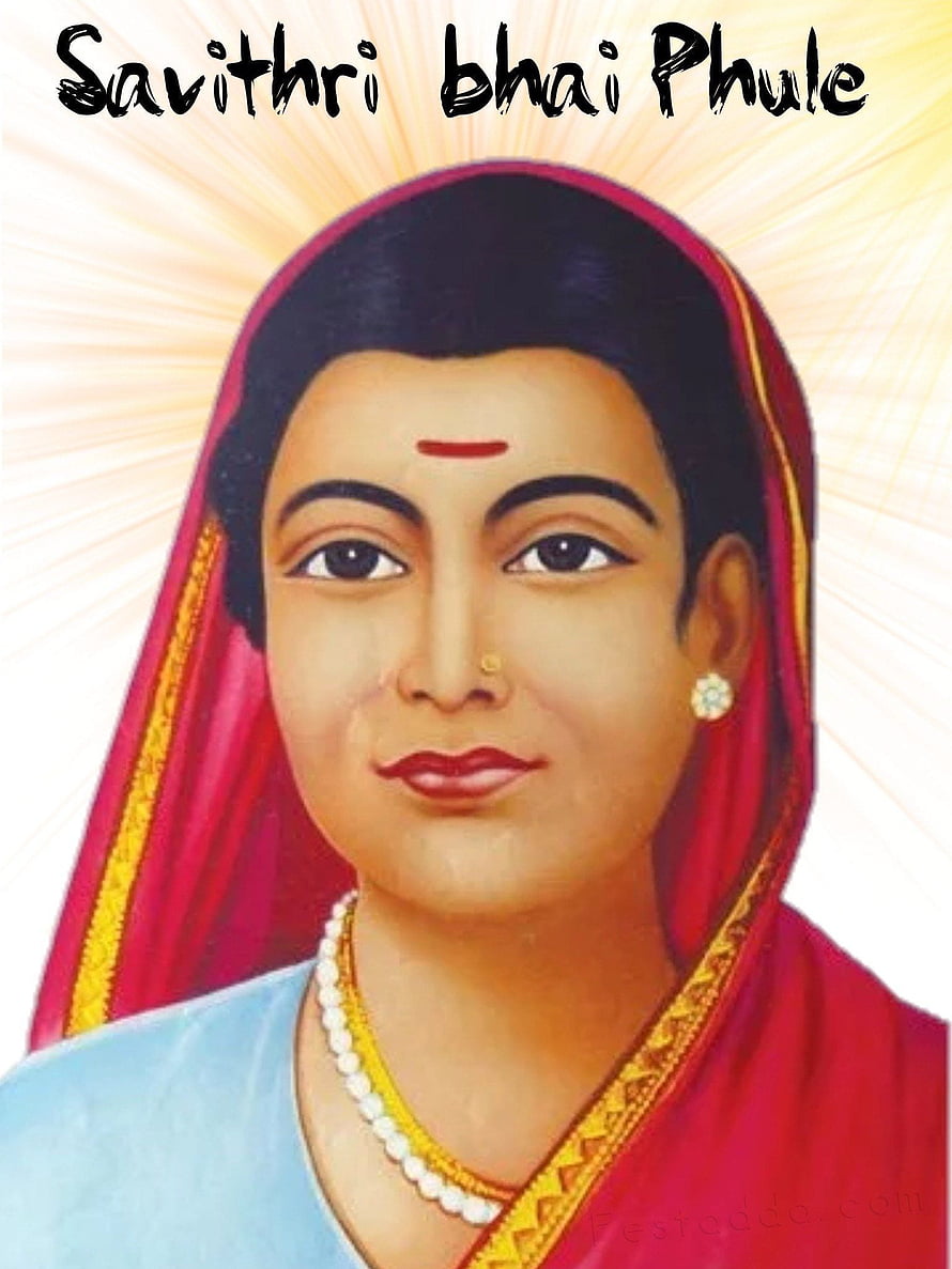 Savitribai Phule Portrait Painting in Traditional Red Saree with Radiant Halo Background HD phone wallpaper