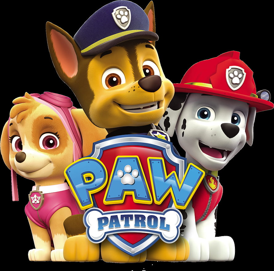 Paw Patrol Team Logo Featuring Chase, Marshall, and Skye in 3D Animation Style HD wallpaper