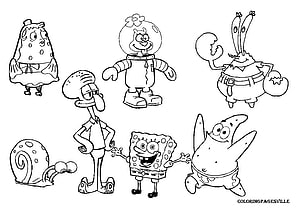 SpongeBob SquarePants and Friends Black and White Coloring Page HD wallpaper
