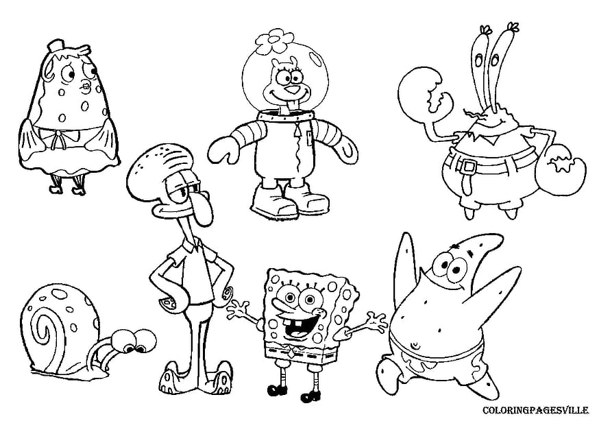 SpongeBob SquarePants and Friends Black and White Coloring Page HD wallpaper