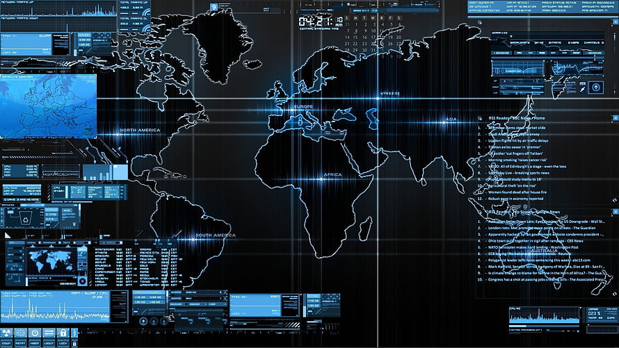 Futuristic Blue World Map Digital Interface With Data Analytics And Global Network Dashboard HD wallpaper