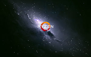 AMD Ryzen Logo Centered on a Dark Cosmic Galaxy Background with Stars and Nebula HD wallpaper