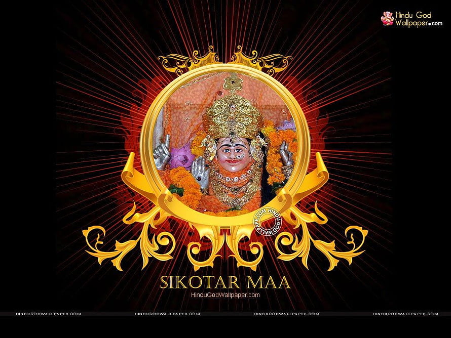 Sikotar Maa Hindu Goddess Portrait with Golden Ornate Frame and Marigold Garlands HD wallpaper