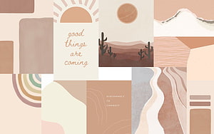 Beige Aesthetic Collage with Desert Cacti, Sun, and Minimalist Typography HD wallpaper