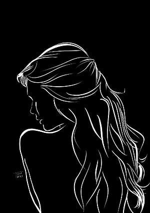 Elegant Woman Profile in Minimalist White Line Art on Black Background, Lady by Ben Seys, women silhouette black and white HD phone wallpaper