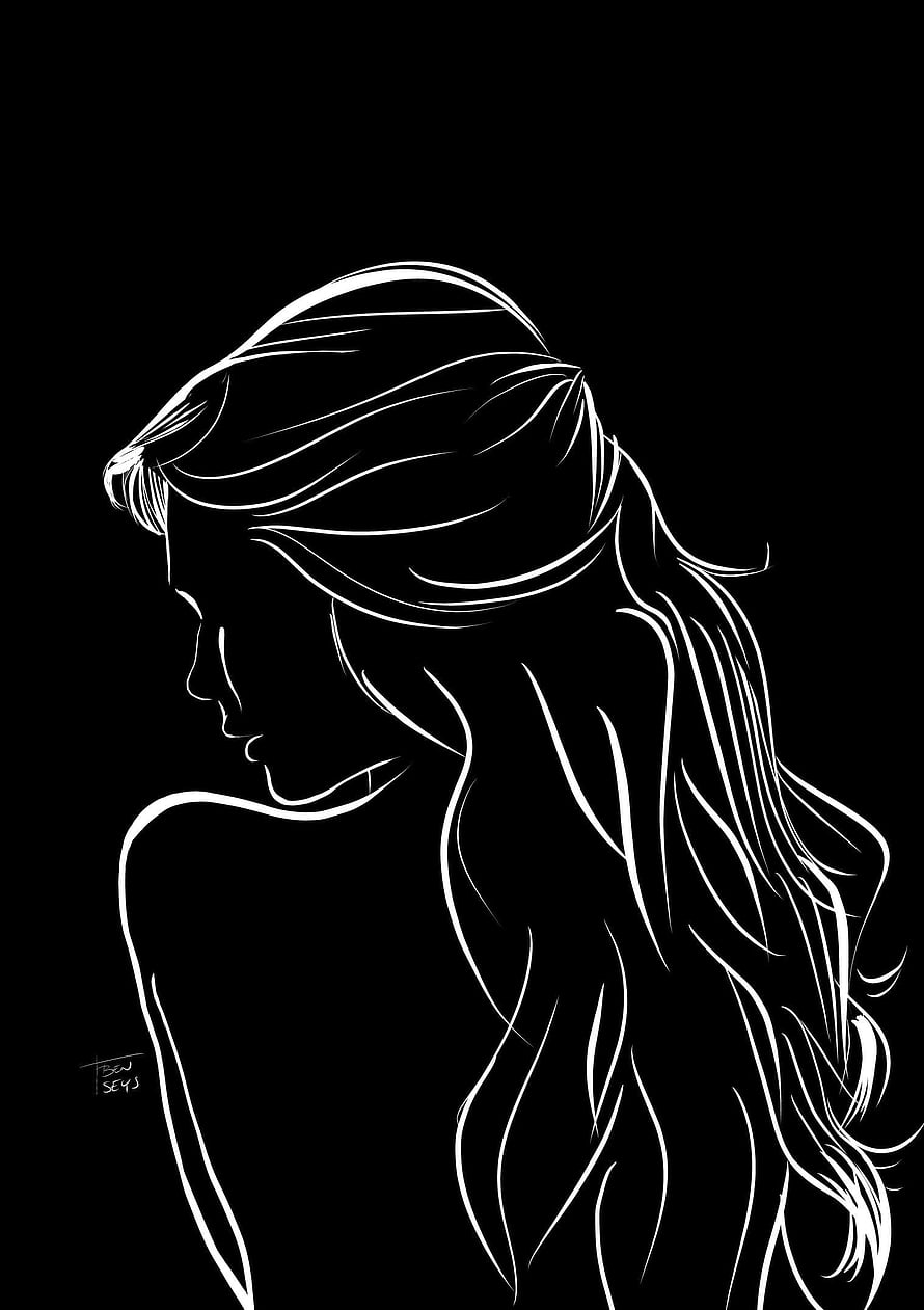 Elegant Woman Profile in Minimalist White Line Art on Black Background, Lady by Ben Seys, women silhouette black and white HD phone wallpaper