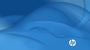 HP Blue Abstract Wallpaper with Smooth Waves and Corporate Logo HD wallpaper