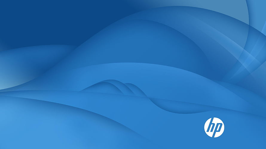 HP Blue Abstract Wallpaper with Smooth Waves and Corporate Logo HD wallpaper