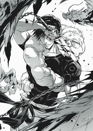 Toji Fushiguro Wielding Chains and Katana in Dynamic Black and White Manga Illustration HD phone wallpaper