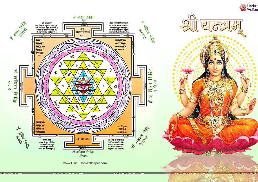 Sri Yantra and Goddess Lakshmi Devotional Artwork with Sanskrit Mantras HD wallpaper