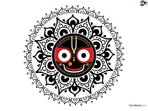 Lord Jagannath Mandala Artwork with Intricate Black and White Floral Patterns HD wallpaper