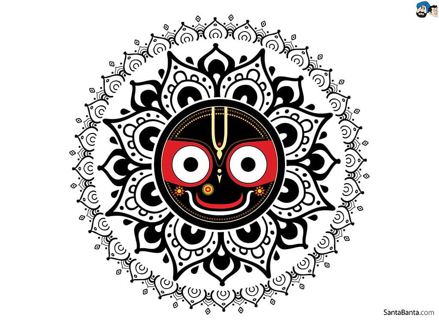 Lord Jagannath Mandala Artwork with Intricate Black and White Floral Patterns HD wallpaper