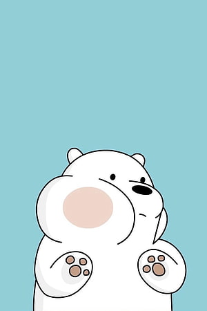 Cute Cartoon White Bear Character With Raised Paws On Blue Background HD phone wallpaper