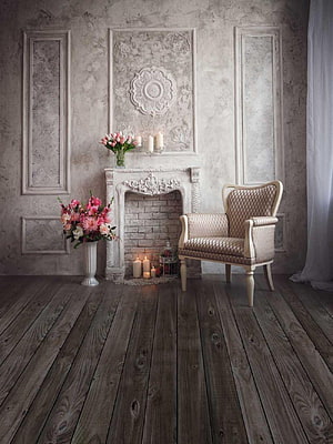 Vintage Shabby Chic Interior With White Fireplace, Floral Arrangements And Armchair HD phone wallpaper