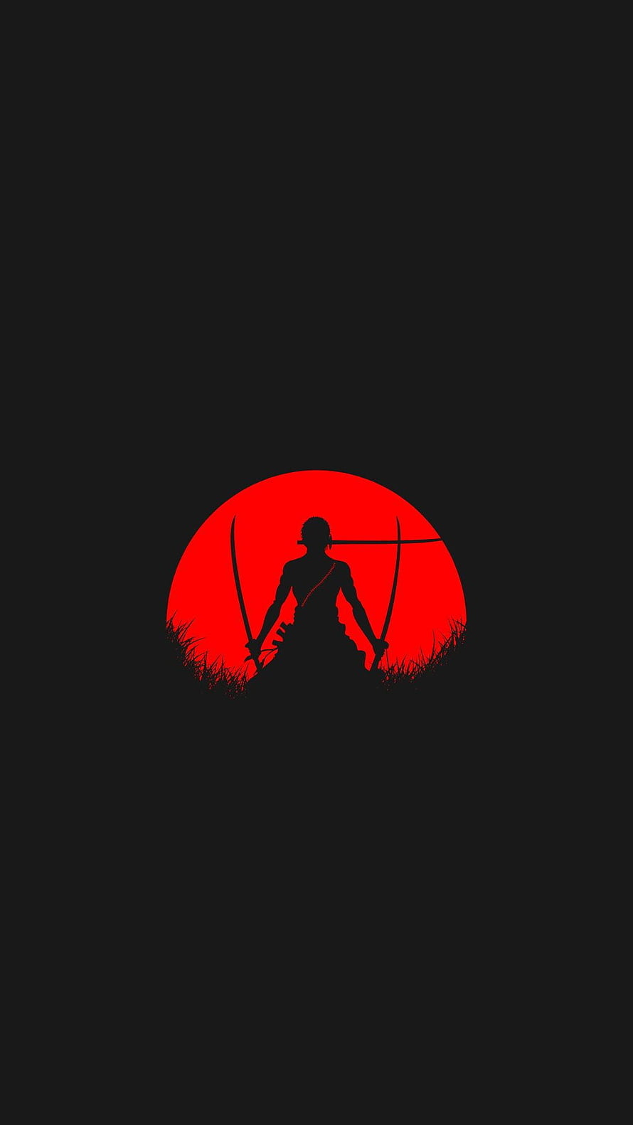 One Piece Samurai Silhouette Against Red Sun Minimalist Dark Wallpaper HD phone wallpaper