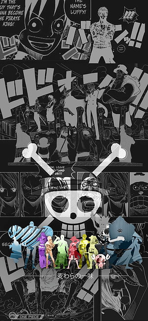 One Piece Straw Hat Pirates Black and White Manga Collage Wallpaper HD phone wallpaper