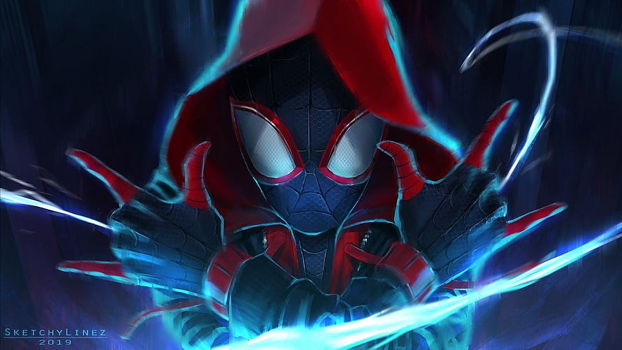 Miles Morales Spider-Man in Red and Black Suit with Blue Energy Effects, Miles Morales, Spider, miles morales spider man HD wallpaper