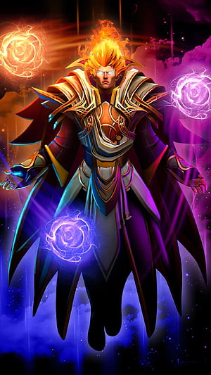 Dota 2 Invoker Fantasy Character Artwork with Elemental Magic and Fiery Hair HD phone wallpaper