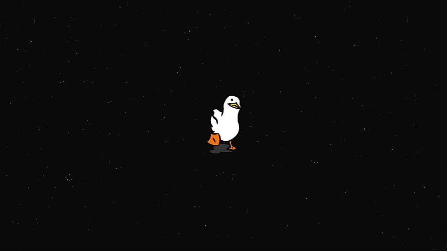 Cute White Duck Walking on a Dark Starry Space Background HD wallpaper