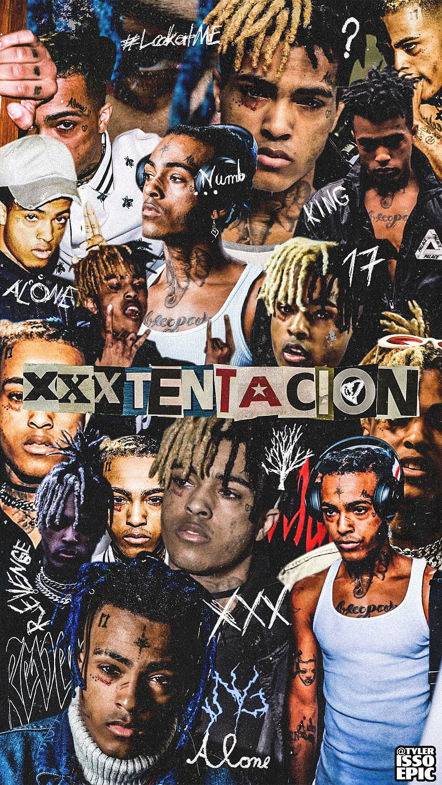 XXXTentacion Collage Artwork Featuring Multiple Portraits and Graffiti Elements HD phone wallpaper
