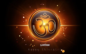 Glowing Om Symbol with Golden Light Rays and Sparkles for Happy Shivratri Celebration HD wallpaper